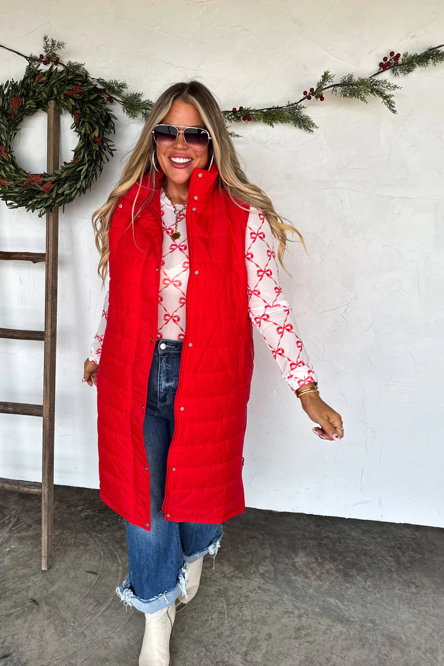 PREORDER- KENDALL LONG PUFFER VEST red