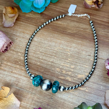 Load image into Gallery viewer, 16.5” Turquoise Necklace – Sterling Silver Pearls
