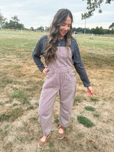 Load image into Gallery viewer, pinstripe overalls - brown
