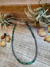 Load image into Gallery viewer, Sterling Silver Pearl &amp; Turquoise Necklace – 16" + Extender
