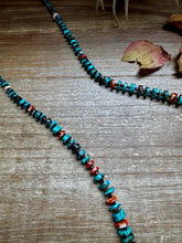 Load image into Gallery viewer, 26” Dark Blue Rondelle Turquoise &amp; Spiny Oyster Necklace
