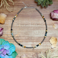 Load image into Gallery viewer, 16” Golden Tiger Eye Necklace – Sterling Silver Pearls
