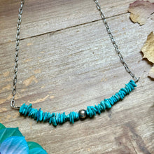 Load image into Gallery viewer, 15” Turquoise Chip Paperclip Necklace – Sterling Silver Accent
