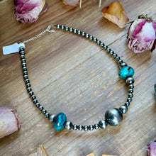 Load image into Gallery viewer, 15” Turquoise Rondelle Necklace – Sterling Silver Pearls
