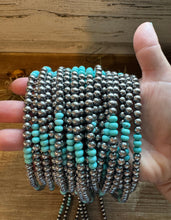 Load image into Gallery viewer, Sterling Silver Pearl &amp; Blue Turquoise Necklace – 19"
