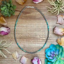 Load image into Gallery viewer, 20” Heishi Turquoise Necklace – 4mm Turquoise &amp; 5mm Sterling Silver Pearls
