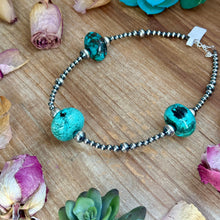 Load image into Gallery viewer, 16” Turquoise Rondelle Necklace – Sterling Silver Pearls
