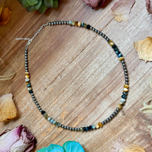 Load image into Gallery viewer, 16” Golden Tiger Eye Necklace – Sterling Silver Pearls
