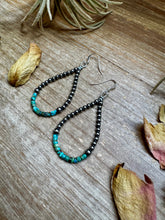 Load image into Gallery viewer, Teardrop Earrings – Sterling Silver Pearl &amp; Blue Turquoise Heishi
