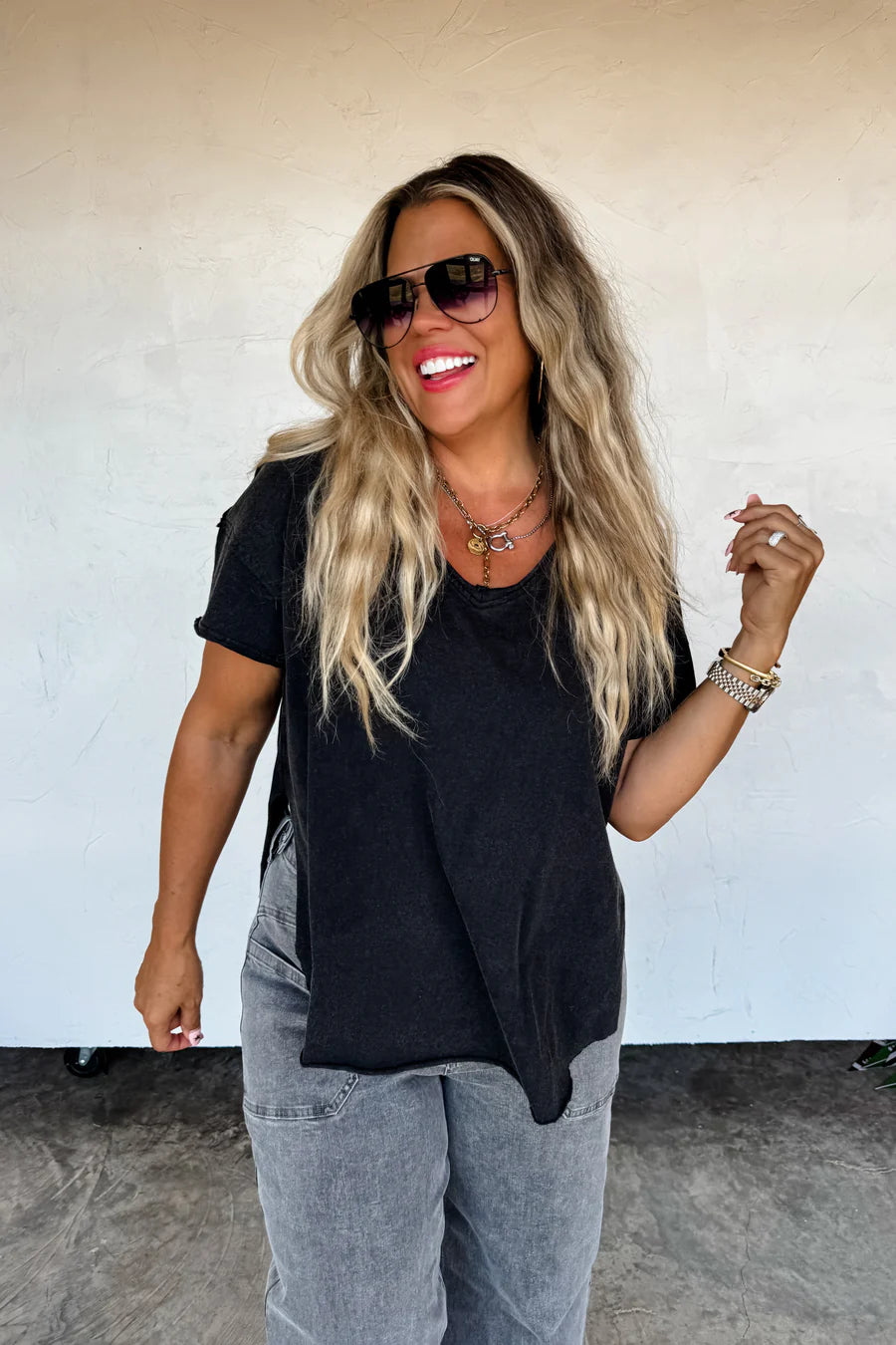 PREORDER- JOEY VNECK WASHED COTTON BOYFRIEND TEE black
