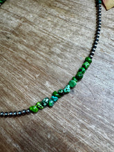 Load image into Gallery viewer, 19” Necklace – Sterling Silver Pearls &amp; Bright Green Nugget Turquoise
