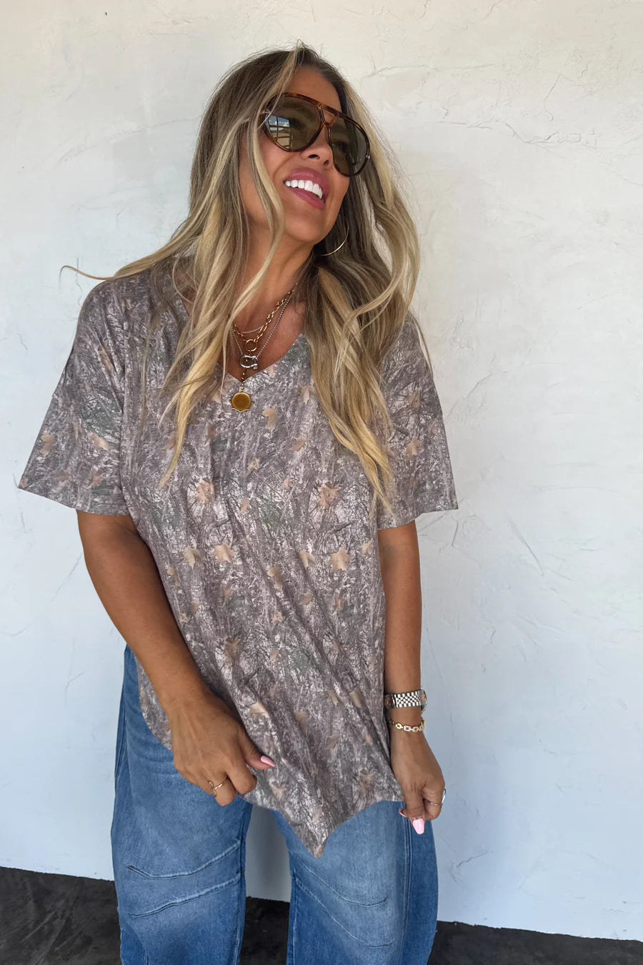 PREORDER- JOEY VNECK WASHED COTTON BOYFRIEND TEE camo