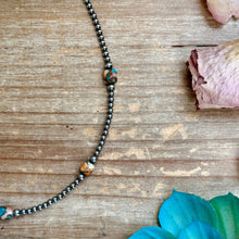 Load image into Gallery viewer, Kids necklace - 13” Turquoise &amp; Spiny Oyster Necklace – 3–4mm Sterling Silver Pearls

