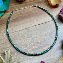 Load image into Gallery viewer, 14” Turquoise Heishi Choker – Sterling Silver Pearls
