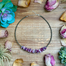 Load image into Gallery viewer, 14.5” Lepidolite Necklace – 3mm Sterling Silver Pearls &amp; Saucers
