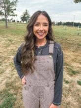 Load image into Gallery viewer, pinstripe overalls - brown
