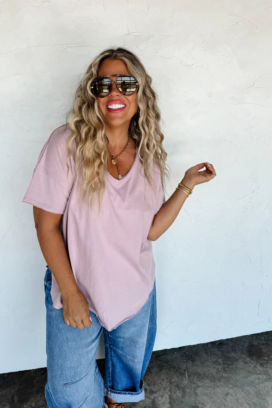 PREORDER- JOEY VNECK WASHED COTTON BOYFRIEND TEE mauve
