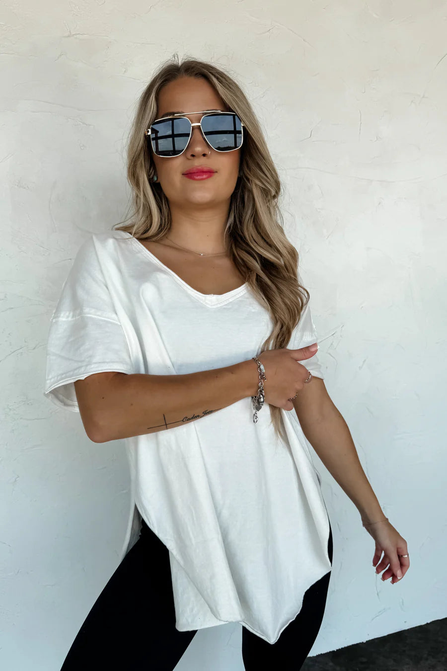 PREORDER- JOEY VNECK WASHED COTTON BOYFRIEND TEE white