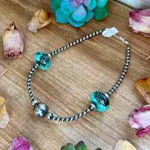 Load image into Gallery viewer, 16” Turquoise Rondelle Necklace – Sterling Silver Pearls
