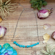 Load image into Gallery viewer, 15” Turquoise Chip Paperclip Necklace – Sterling Silver Accent
