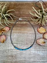 Load image into Gallery viewer, Lapis &amp; Turquoise Heishi Choker – 14" Sterling Silver Beads
