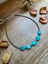 Load image into Gallery viewer, 15-Inch Flat Blue Turquoise &amp; Sterling Silver Pearl Choker
