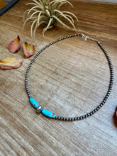 Load image into Gallery viewer, 15-Inch Sterling Silver Pearl &amp; Blue Turquoise Torpedo Choker
