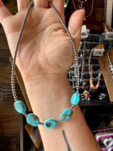 Load image into Gallery viewer, 15-Inch Flat Blue Turquoise &amp; Sterling Silver Pearl Choker

