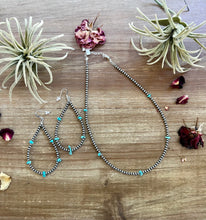 Load image into Gallery viewer, 3 mm teardrop earrings Sterling Silver pearls with blue turquoise nuggets
