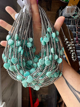 Load image into Gallery viewer, 15-Inch Peruvian Amazonite Heart Necklace – 5 Hearts, Handmade with Sterling Silver Pearls
