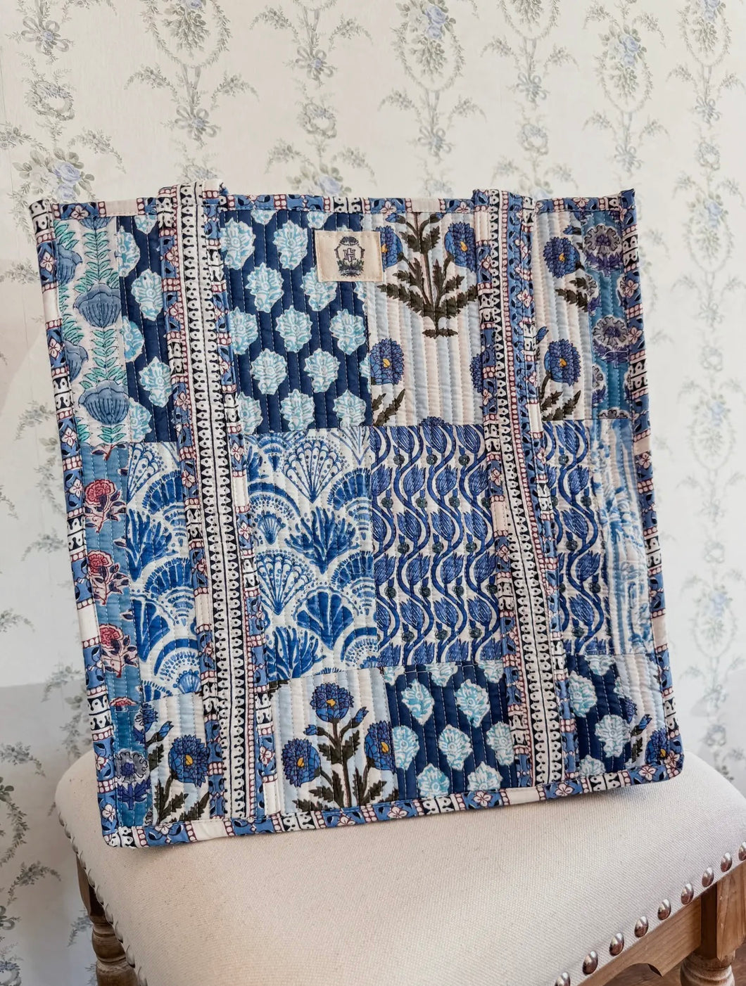 blue quilted bag