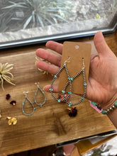 Load image into Gallery viewer, 3 mm teardrop earrings Sterling Silver pearls with blue turquoise nuggets
