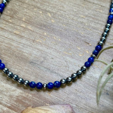 Load image into Gallery viewer, Lapis &amp; Sterling Silver Saucer Necklace – 16” + Extender – 6 mm Lapis
