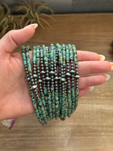Load image into Gallery viewer, African Turquoise Heishi &amp; Sterling Silver Pearl Necklace
