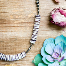 Load image into Gallery viewer, 19.5” Wampum Shell Necklace – 3–8mm Sterling Silver Pearls
