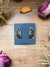Load image into Gallery viewer, Sterling Silver Half Cluster Concho Earrings – Native Made by L. Tahe (Navajo Artist)
