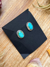 Load image into Gallery viewer, Sterling Silver Sonoran Mountain Turquoise Stud Earrings – Handmade by Artist Jason Ogg

