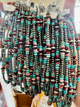 Load image into Gallery viewer, Sterling Silver Pearls choker with real turquoise and purple spiny oyster
